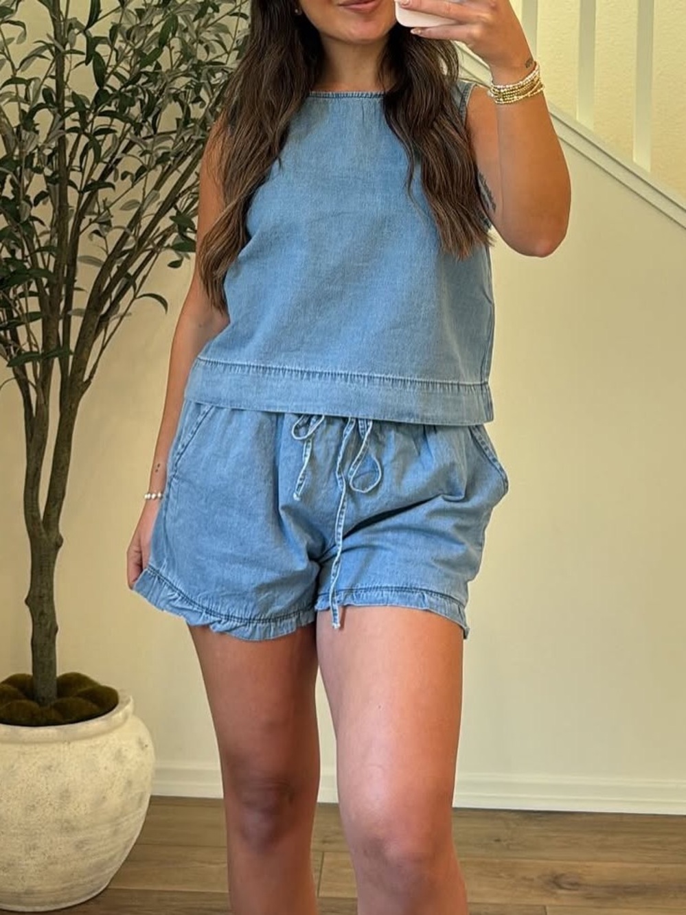 Light Blue Denim Tank and Shorts Set - Women's Set